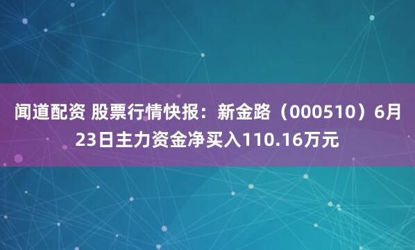 闻道配资 股票行情快报：新金路（000510）6月23日主力资金净买入110.16万元